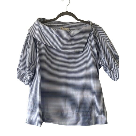 Finley Skipper Striped Blue White Nautical Poplin Top - Picture 12 of 13